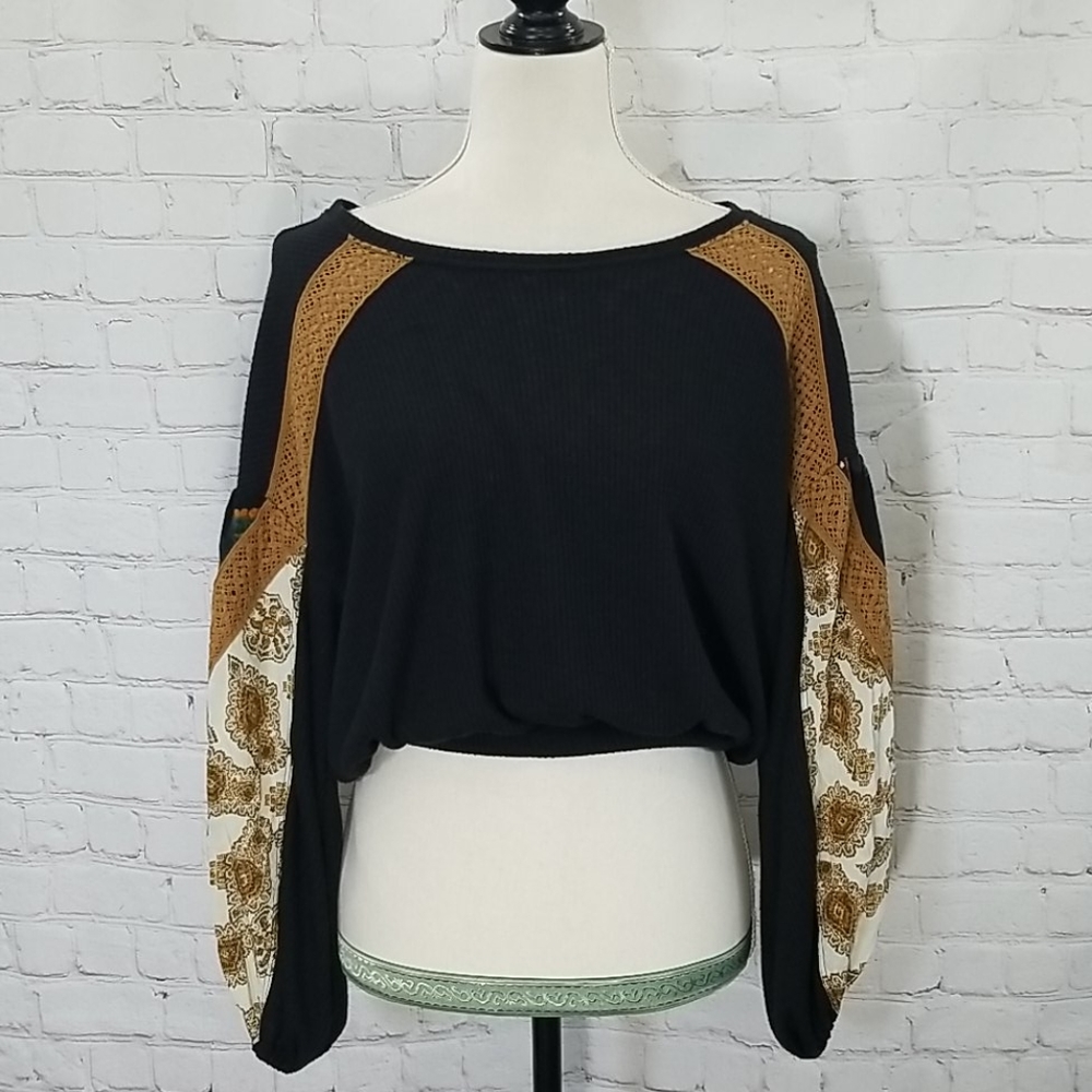 Free People Black Thermal Balloon Knit Sleeves